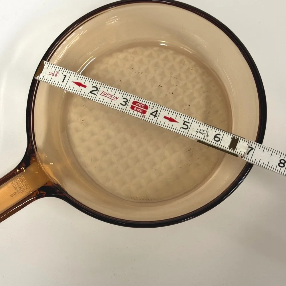 Vision Corning France Amber Glass Skillet Waffle Bottom with Lid 7 Inch Pan